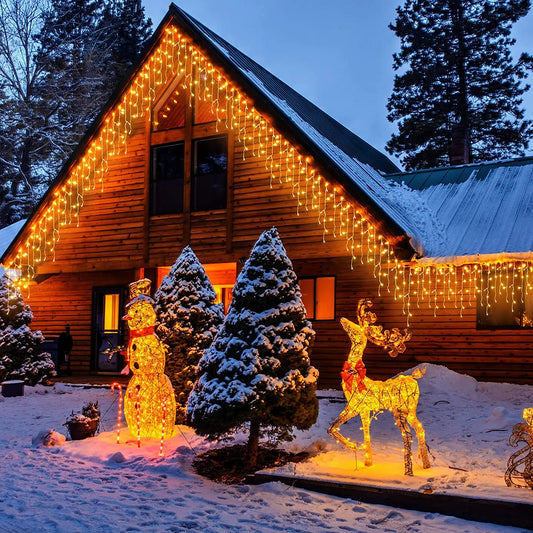 Decoração de Natal 2025 Garland de rua na casa Led Icicle Luzes Outdoor Festoon Cortina Garland 3/4M EU Plug Waterproof Connecter Para Ano Novo / Casamento / Festa / Natal / Garden Decor