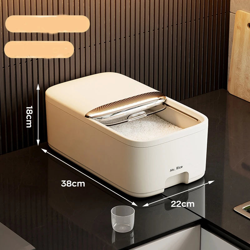 Caixa de arroz à prova de umidade, 5/10kg, frasco selado de grãos, recipiente de cozinha, armazenamento de balde, caixa de comida para cães de estimação com tampa de bala