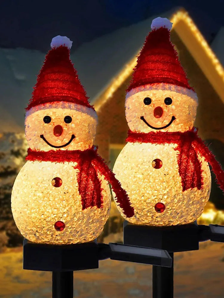 Decorações de natal luz solar boneco de neve natal ao ar livre movido a energia solar estacas luzes para corredor pátio decoração do gramado