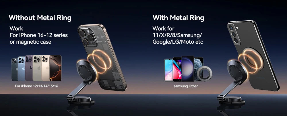 Joyroom Suporte magnético para carro N55 Ímã forte 15W Carregamento sem fio 360 ° Suporte dobrável para telefone com rotação Carregador rápido para carro JR-ZS408