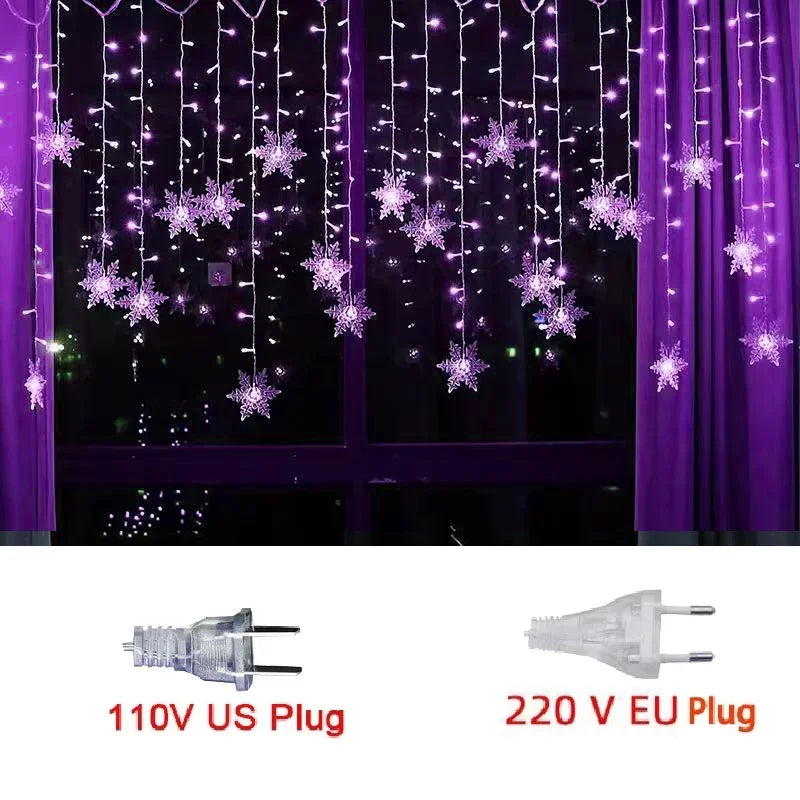3.5m luzes de natal led luzes da corda de fadas floco de neve cortina guirlanda à prova dwaterproof água para festa de férias decoração de natal 2024