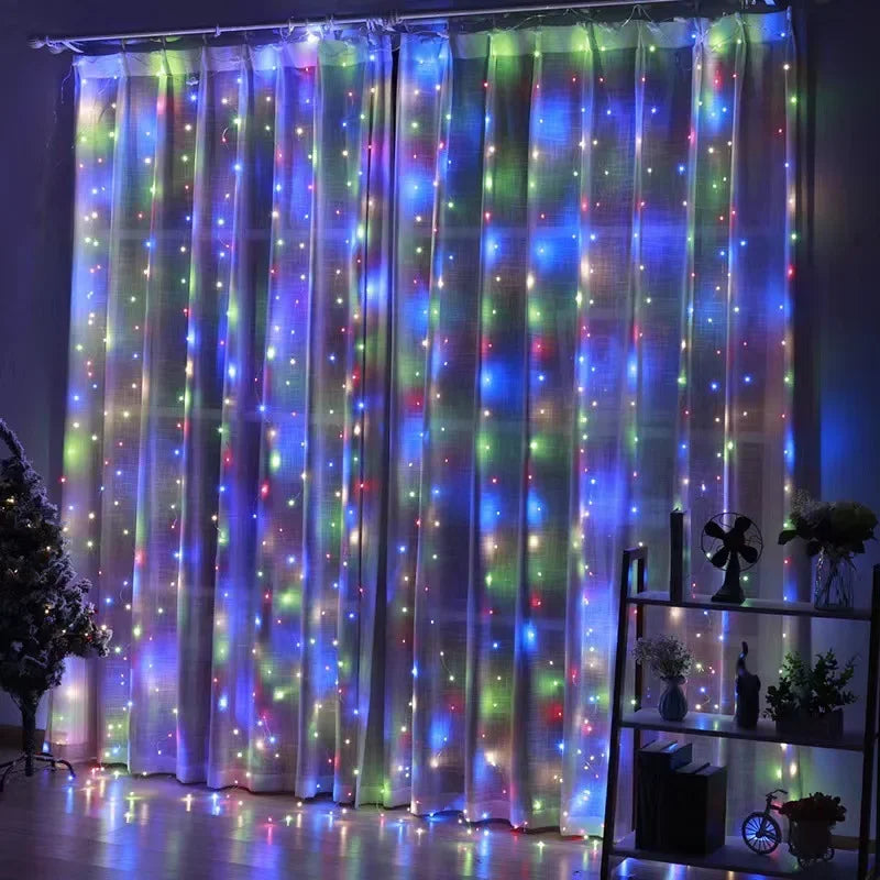 Cortinas de luzes de natal para janelas led fada ano novo iluminação sala corda alimentado por bateria guirlanda cachoeiras decorações