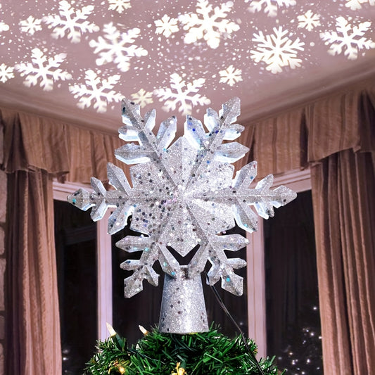 1pcs Snowflake Projection Tree Topper Star, Christmas Tree Hat, Christmas Tree Hat Star Decoration, Christmas Decoration, 3D Glitter Projector Christmas Tree Decorations For Home Decoration, Room Decoration, Christmas Tree De