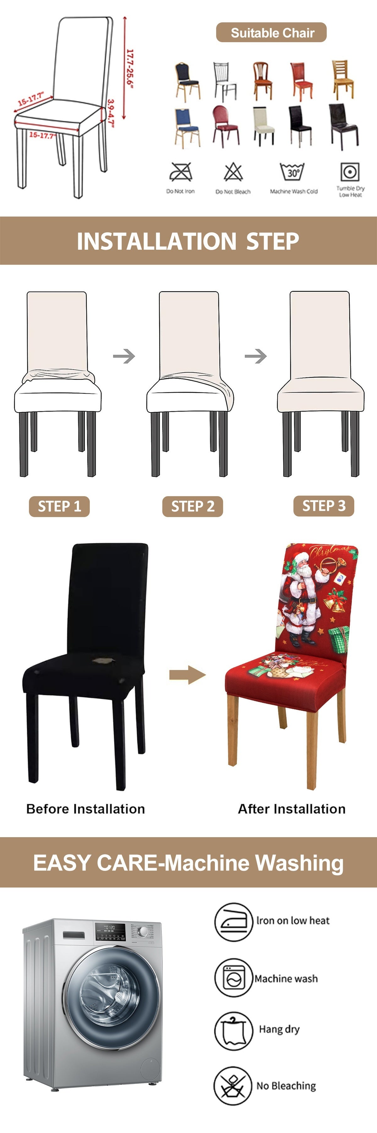 4/5/6 pcs Festive Red Santa Claus Print Christmas Chair Covers with Gift Bells - Elastic Band Closure, Machine Washable, and Durable - Perfect for Dining Chairs, Home Decor, and Holiday Season Celebrations