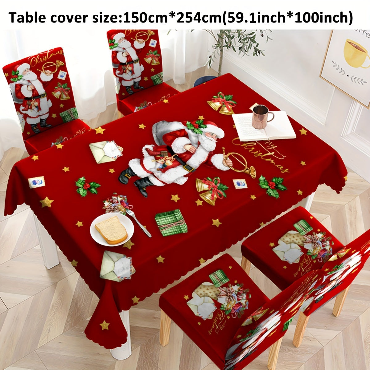 4/5/6 pcs Festive Red Santa Claus Print Christmas Chair Covers with Gift Bells - Elastic Band Closure, Machine Washable, and Durable - Perfect for Dining Chairs, Home Decor, and Holiday Season Celebrations