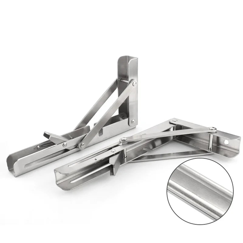 2 pçs suportes 8-20 polegada decorativo suporte de prateleira de parede 304 suporte triangular de aço inoxidável suporte de mesa dobrável