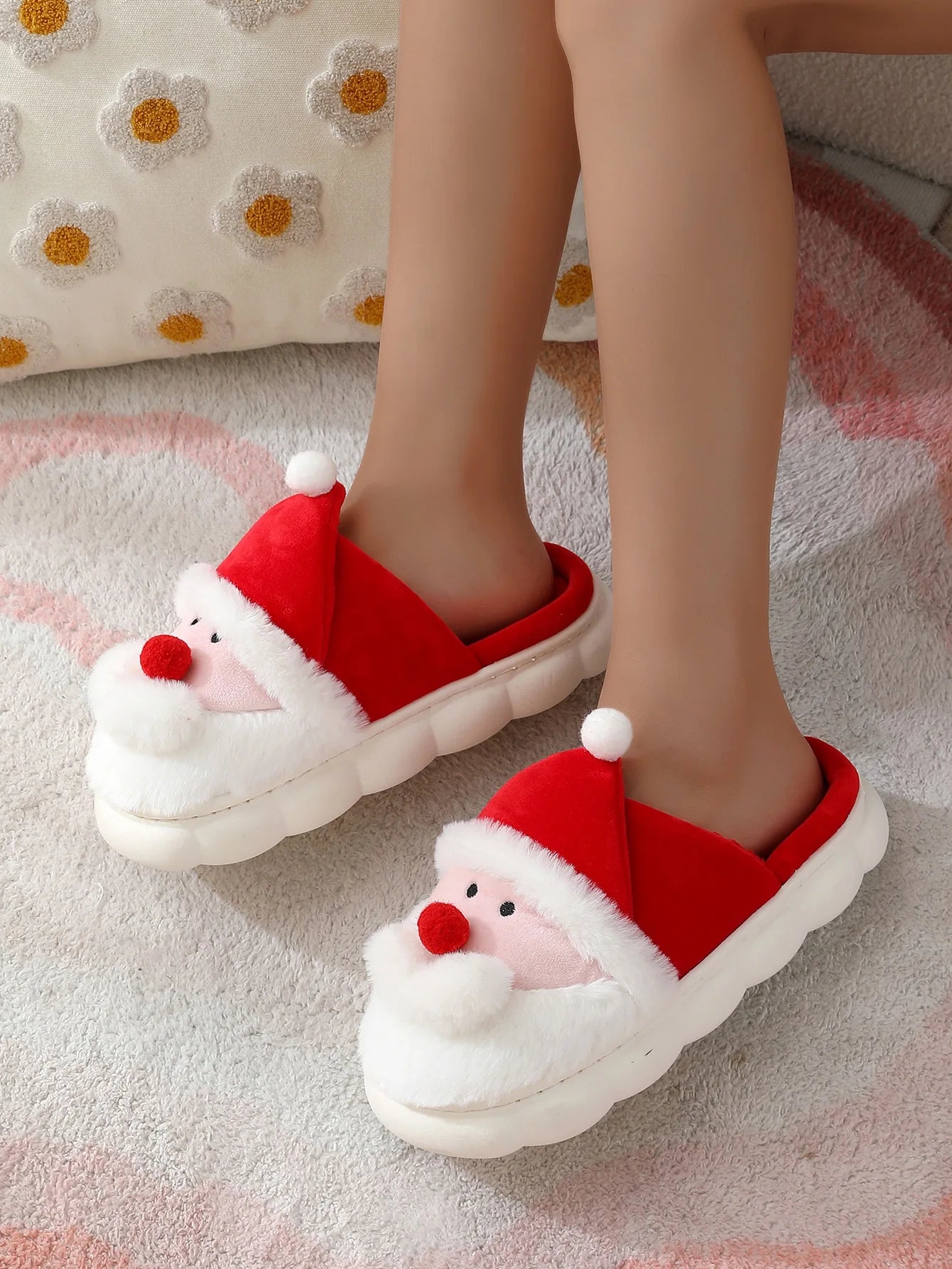 Christmas Shoes Indoor Autumn Winter Cotton for Slippers for Men and Women Warm Santa Claus Design by Maomao for Home Use