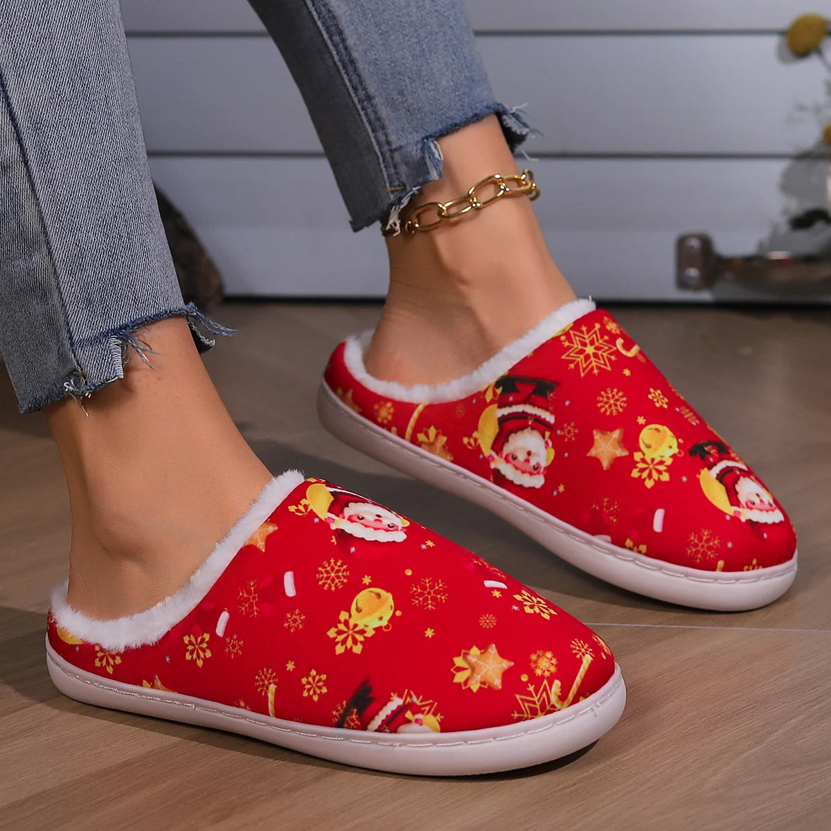 Christmas Slippers for Women Men Cute Cartoon Winter Plush Furry Funny Slippers Comfy Warm House Shoes