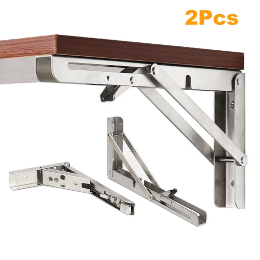 2 pçs suportes 8-20 polegada decorativo suporte de prateleira de parede 304 suporte triangular de aço inoxidável suporte de mesa dobrável
