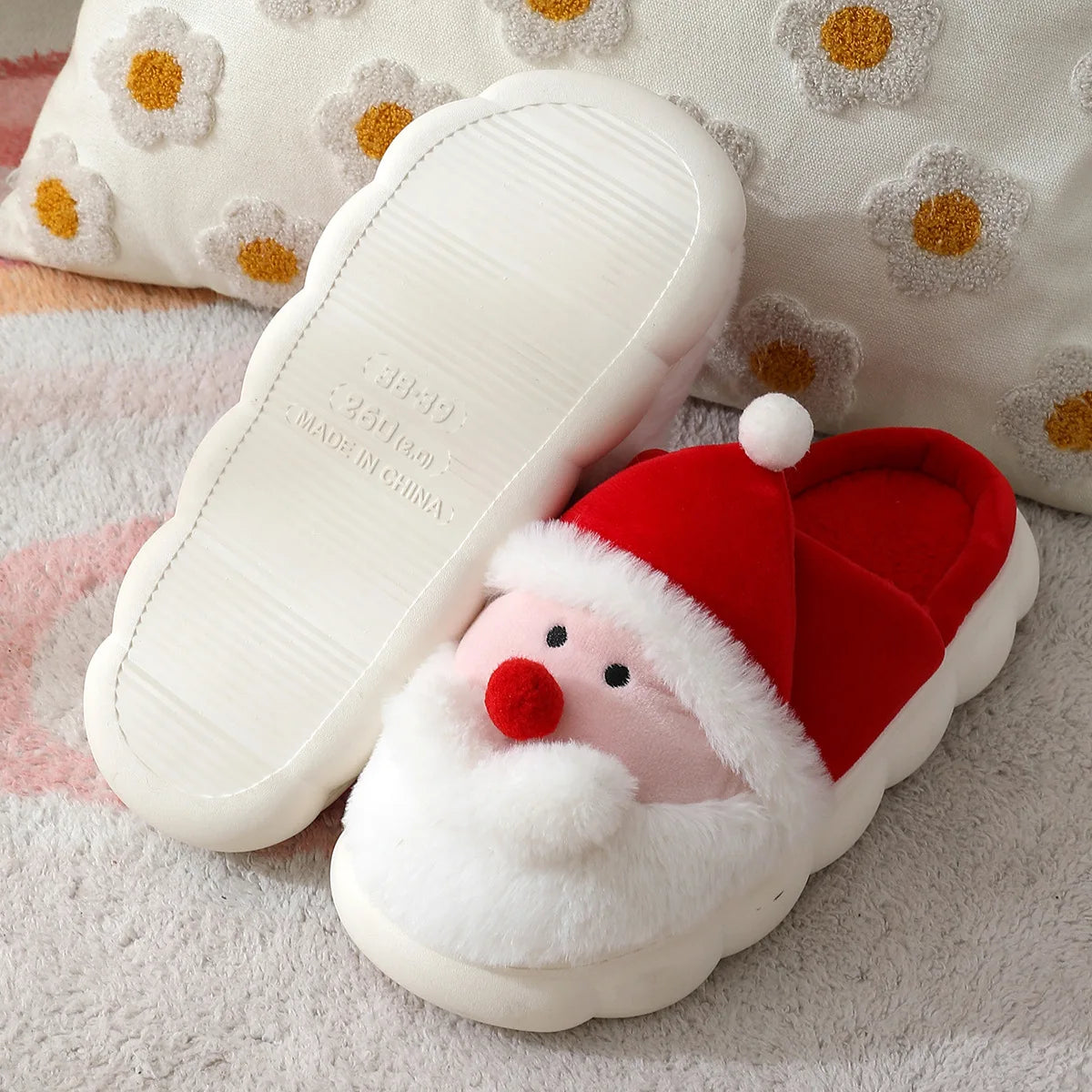 Christmas Shoes Indoor Autumn Winter Cotton for Slippers for Men and Women Warm Santa Claus Design by Maomao for Home Use