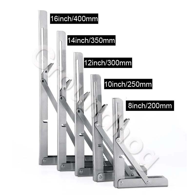 2 pçs suportes 8-20 polegada decorativo suporte de prateleira de parede 304 suporte triangular de aço inoxidável suporte de mesa dobrável