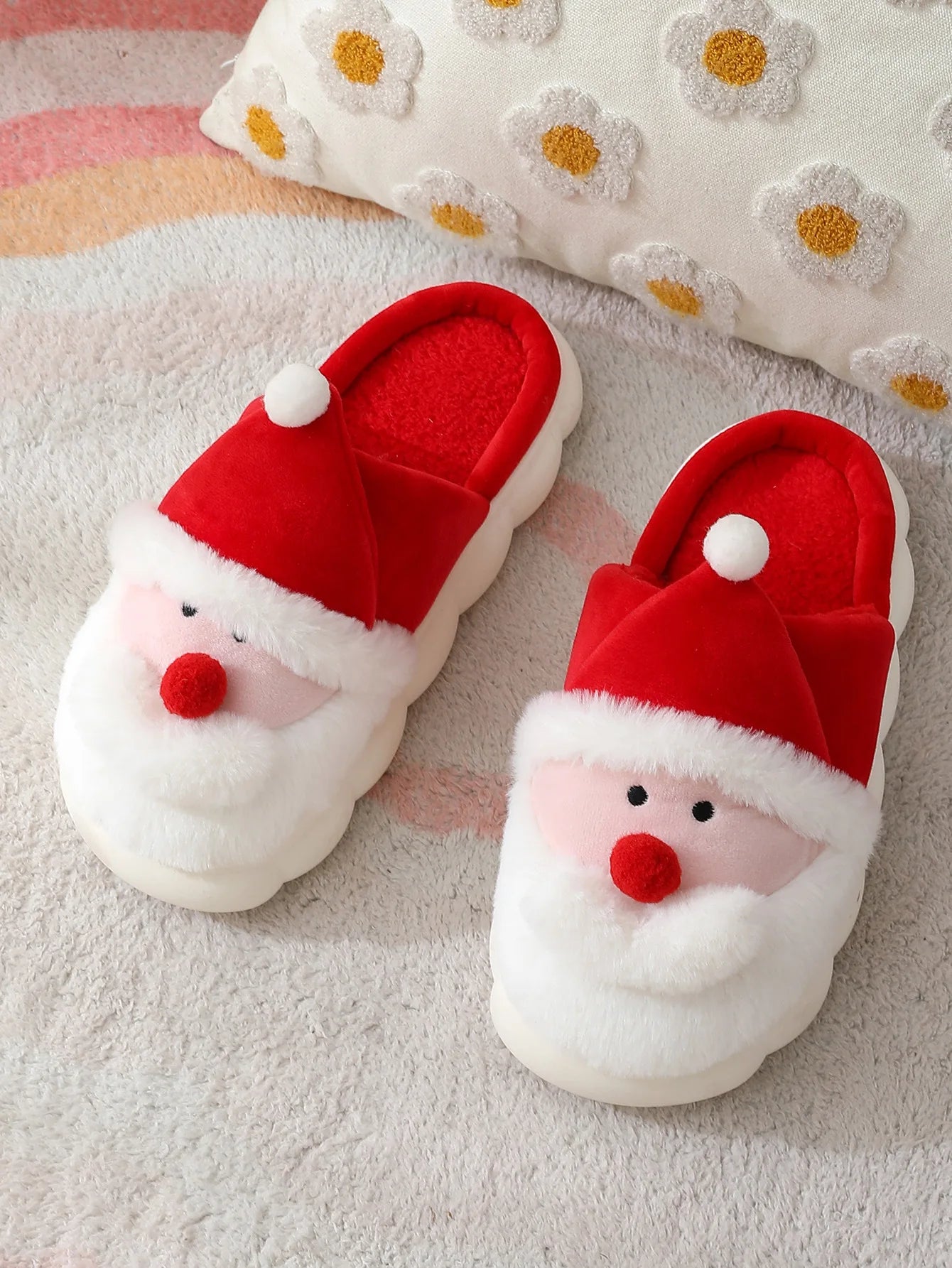 Christmas Shoes Indoor Autumn Winter Cotton for Slippers for Men and Women Warm Santa Claus Design by Maomao for Home Use
