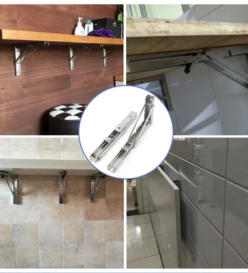 2 pçs suportes 8-20 polegada decorativo suporte de prateleira de parede 304 suporte triangular de aço inoxidável suporte de mesa dobrável
