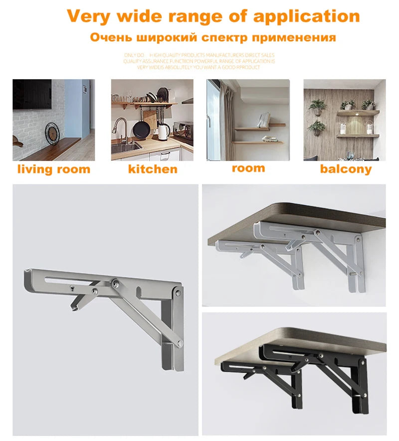 2 pçs suportes 8-20 polegada decorativo suporte de prateleira de parede 304 suporte triangular de aço inoxidável suporte de mesa dobrável
