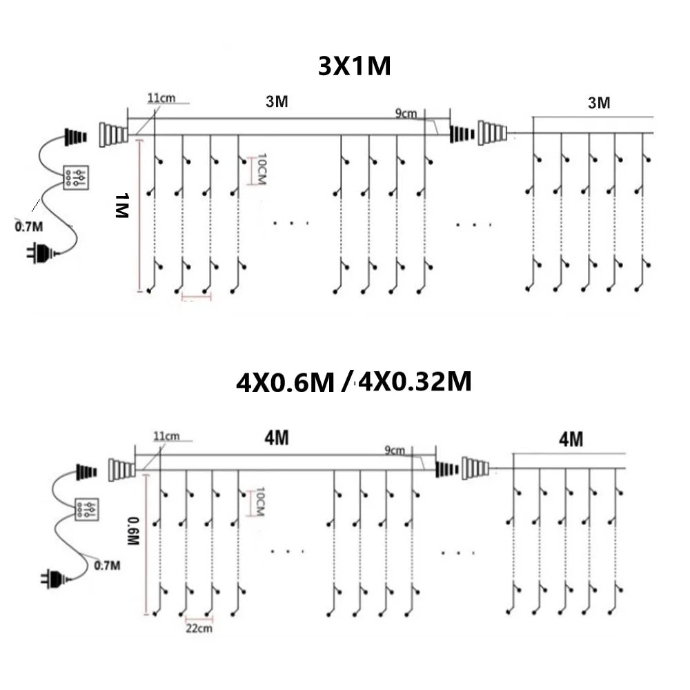 Decoração de Natal 2025 Garland de rua na casa Led Icicle Luzes Outdoor Festoon Cortina Garland 3/4M EU Plug Waterproof Connecter Para Ano Novo / Casamento / Festa / Natal / Garden Decor