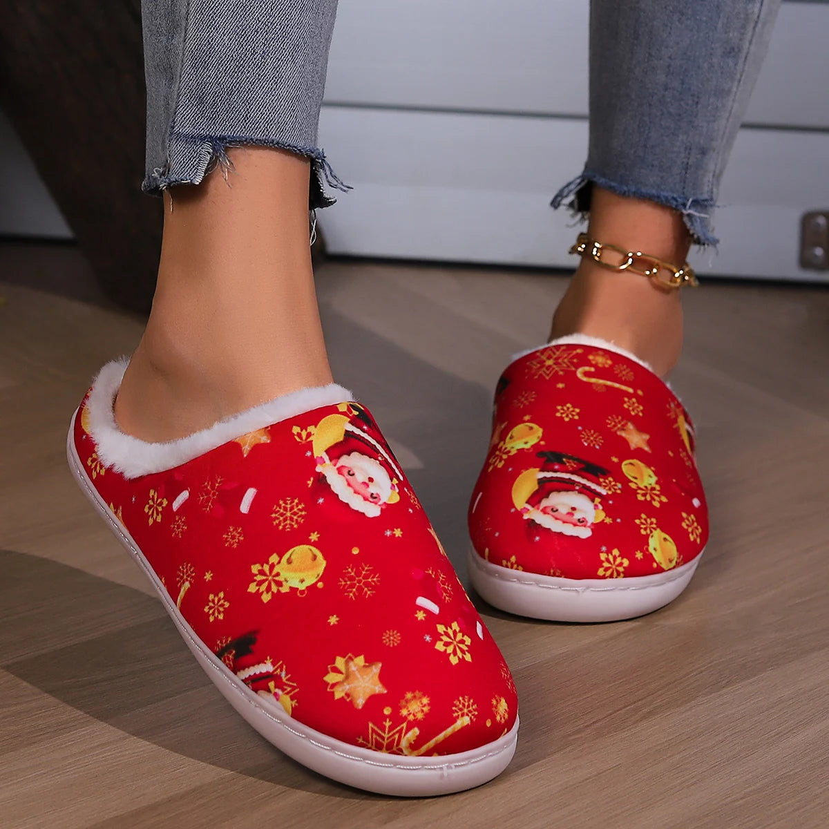 Christmas Slippers for Women Men Cute Cartoon Winter Plush Furry Funny Slippers Comfy Warm House Shoes