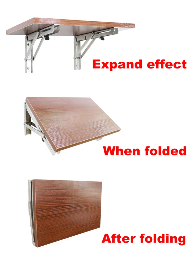 2 pçs suportes 8-20 polegada decorativo suporte de prateleira de parede 304 suporte triangular de aço inoxidável suporte de mesa dobrável