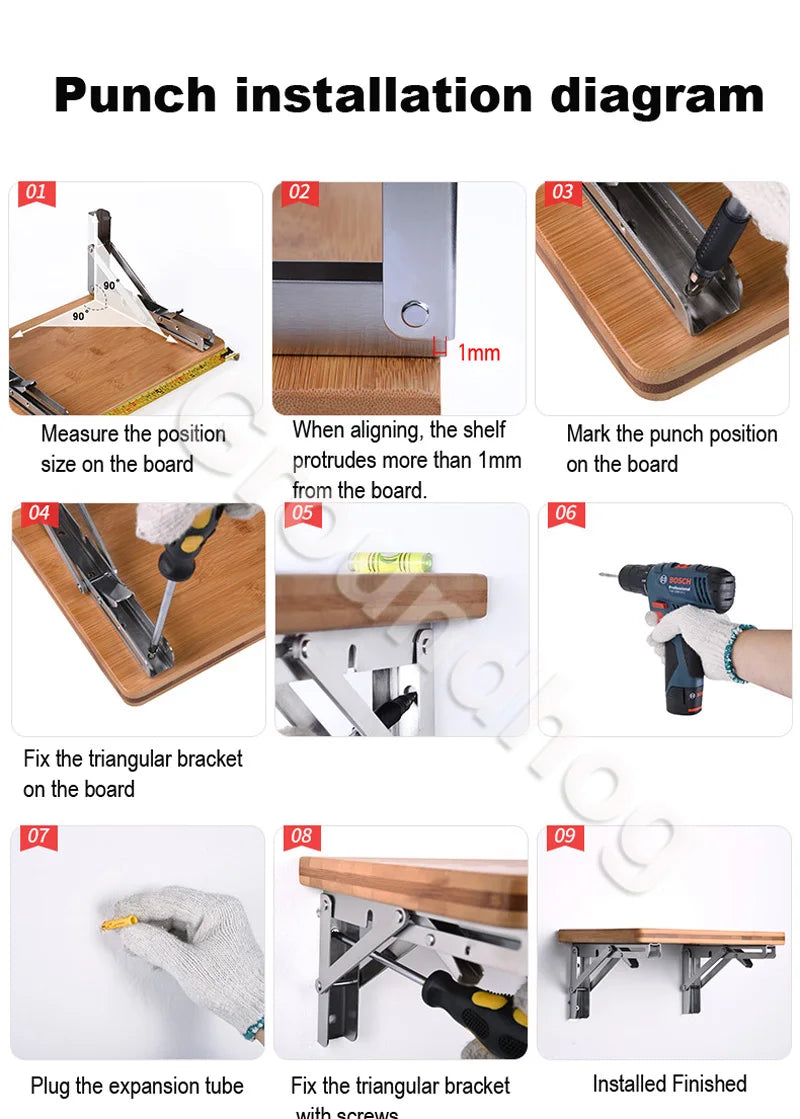 2 pçs suportes 8-20 polegada decorativo suporte de prateleira de parede 304 suporte triangular de aço inoxidável suporte de mesa dobrável