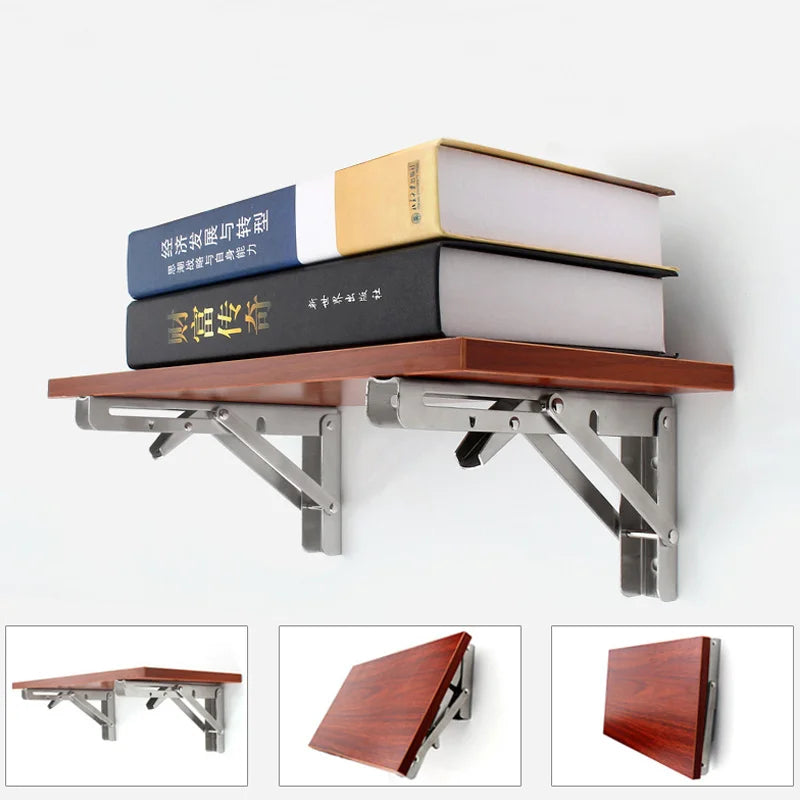 2 pçs suportes 8-20 polegada decorativo suporte de prateleira de parede 304 suporte triangular de aço inoxidável suporte de mesa dobrável