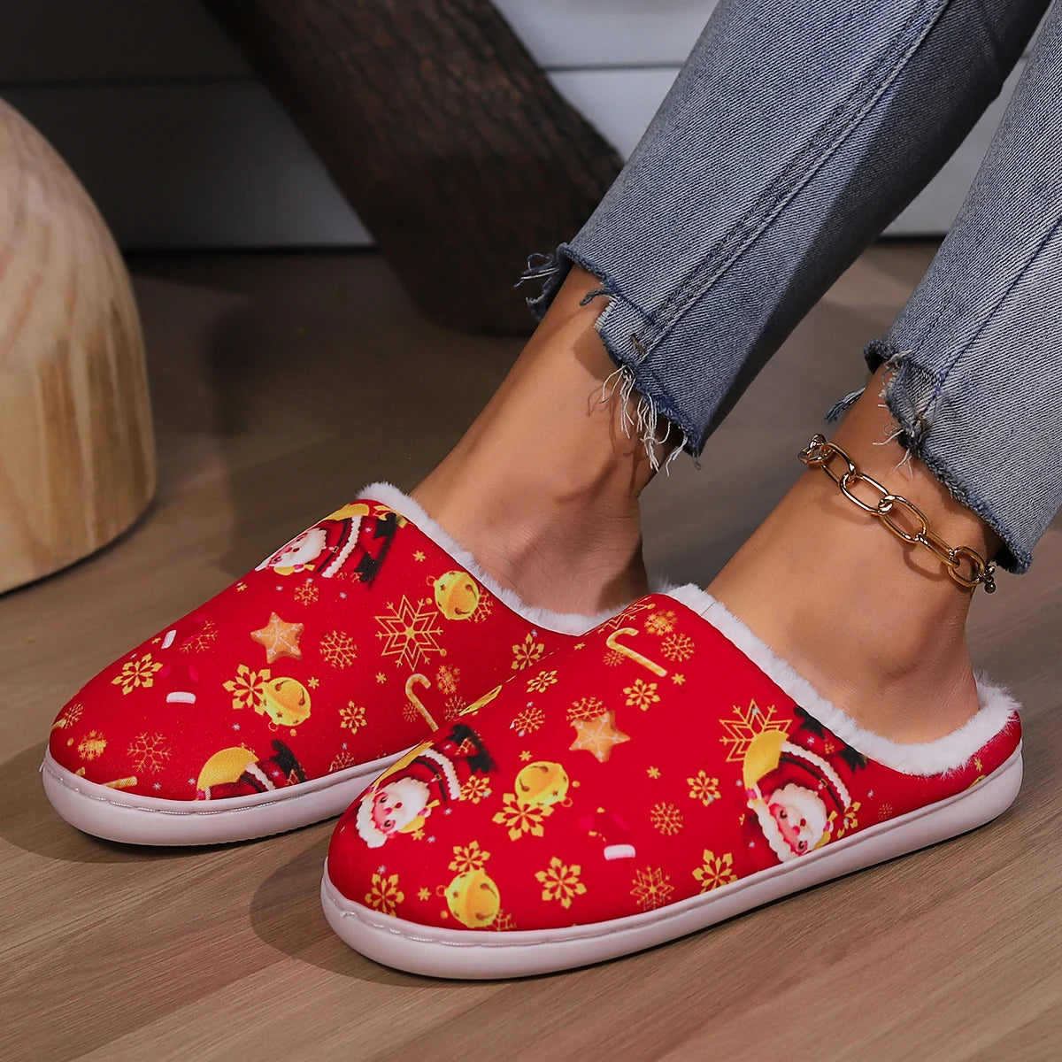 Christmas Slippers for Women Men Cute Cartoon Winter Plush Furry Funny Slippers Comfy Warm House Shoes