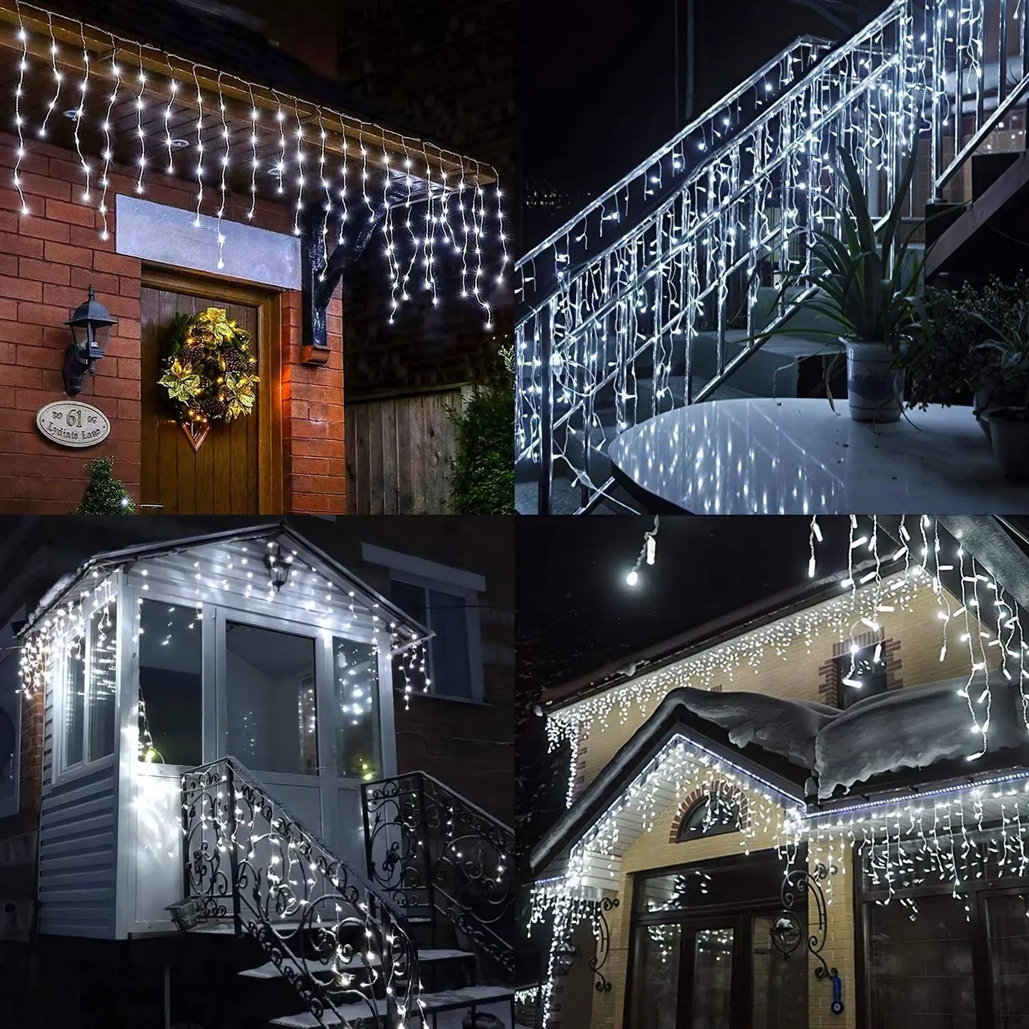 Decoração de Natal 2025 Garland de rua na casa Led Icicle Luzes Outdoor Festoon Cortina Garland 3/4M EU Plug Waterproof Connecter Para Ano Novo / Casamento / Festa / Natal / Garden Decor
