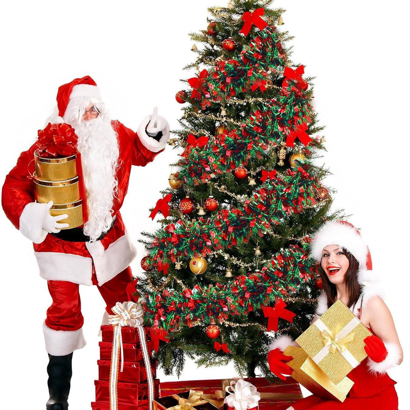 Decorações de árvore de natal guirlanda de enfeites de natal guirlanda metálica brilhante para decoração de casa e sala de estar de natal