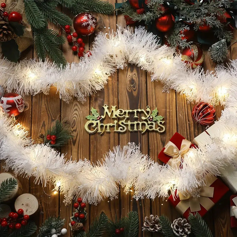 Decorações de árvore de natal guirlanda de enfeites de natal guirlanda metálica brilhante para decoração de casa e sala de estar de natal