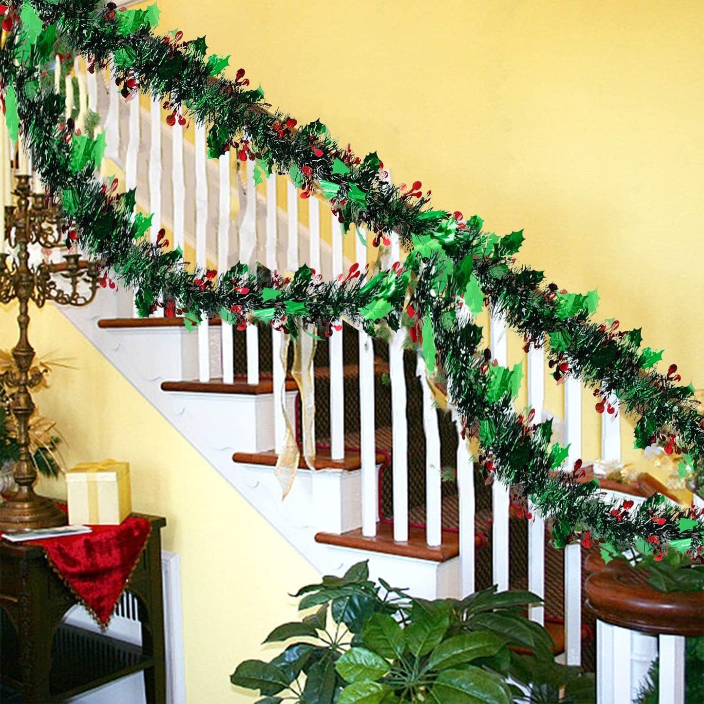 Decorações de árvore de natal guirlanda de enfeites de natal guirlanda metálica brilhante para decoração de casa e sala de estar de natal