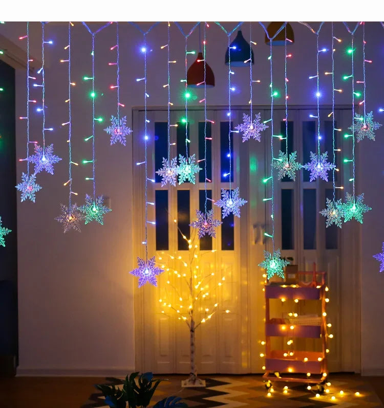 3.5m luzes de natal led luzes da corda de fadas floco de neve cortina guirlanda à prova dwaterproof água para festa de férias decoração de natal 2024