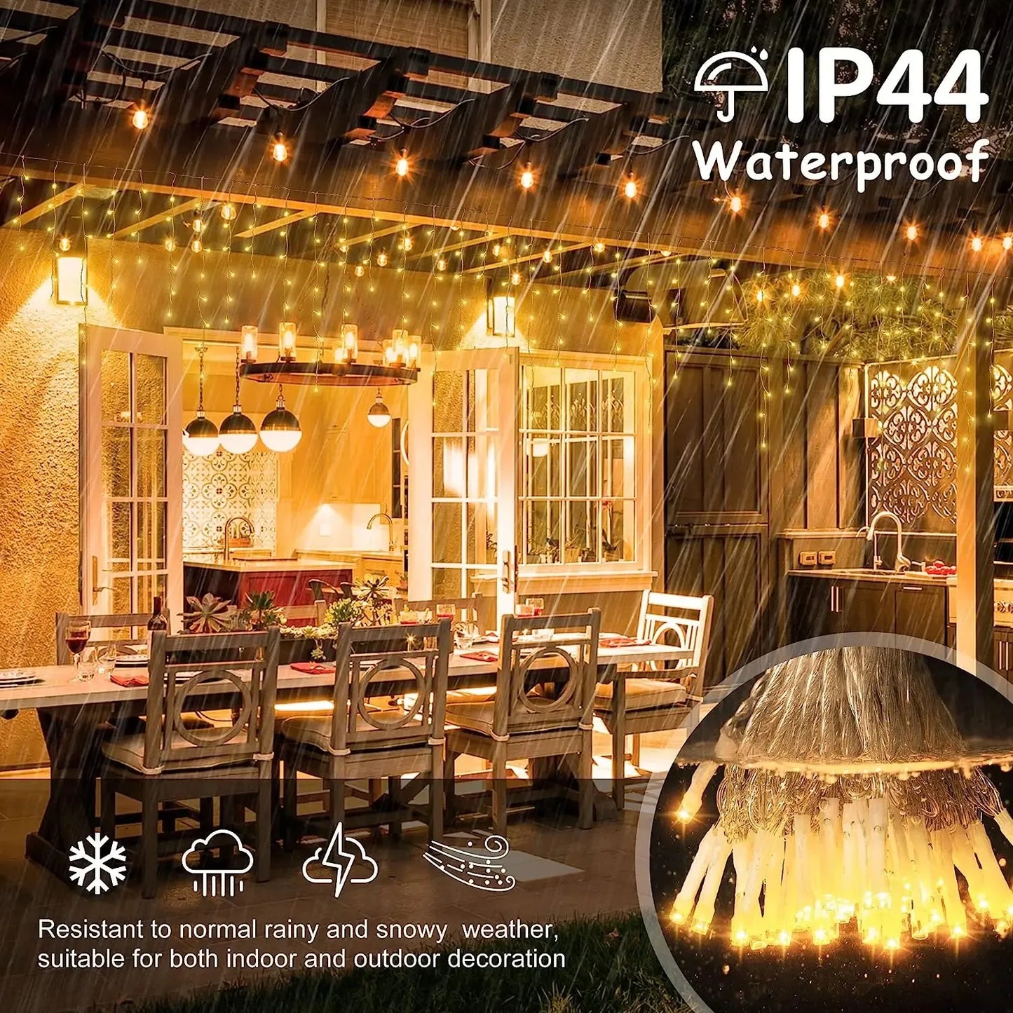 Decorações de natal festão cortina de sincelo luzes led ao ar livre branco quente com flash branco luz de fadas fio claro ano novo 2025