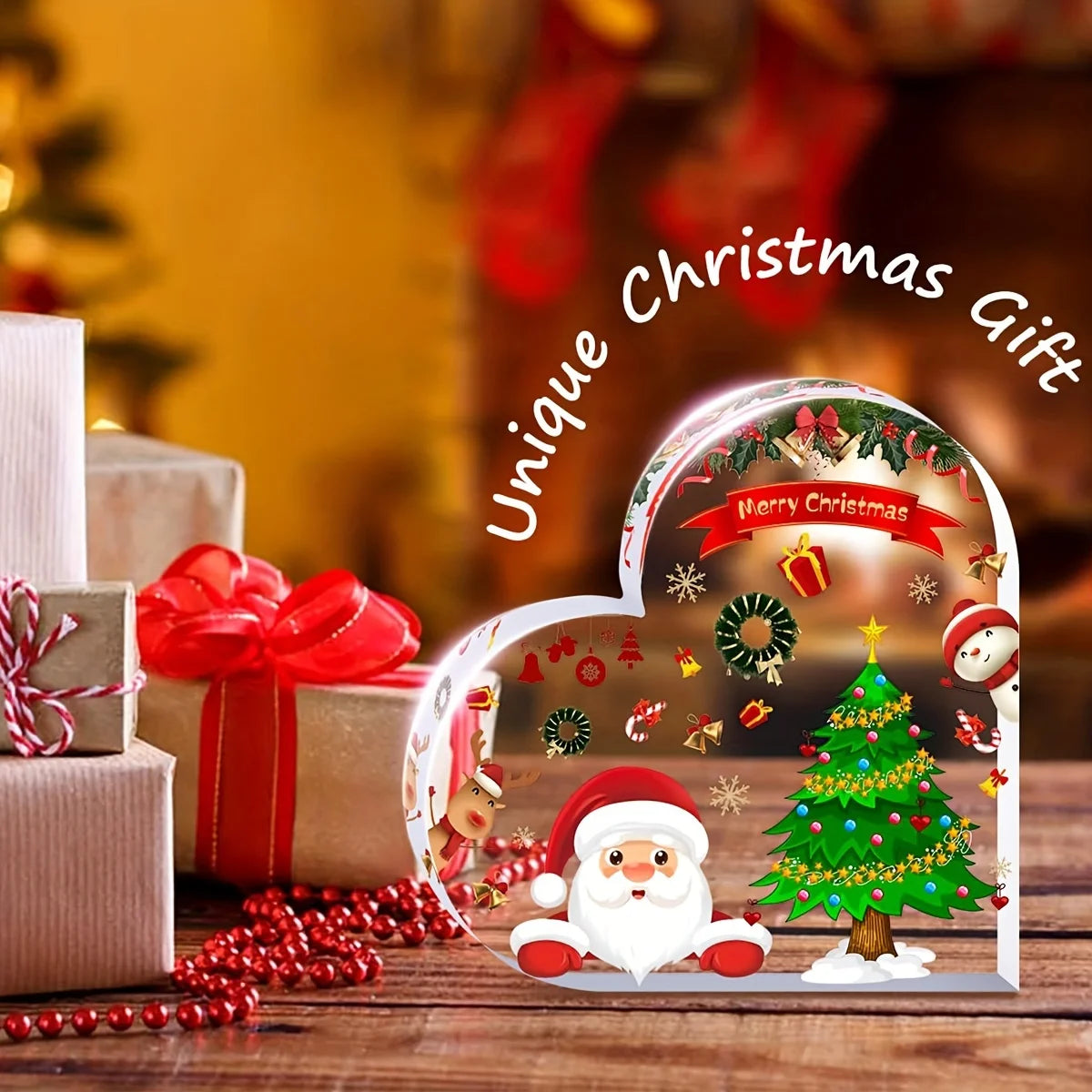 1pc decorações de natal bonito em forma de coração mesa de jantar de natal, escritório, balcão, mesa, prateleira-decorações para casa