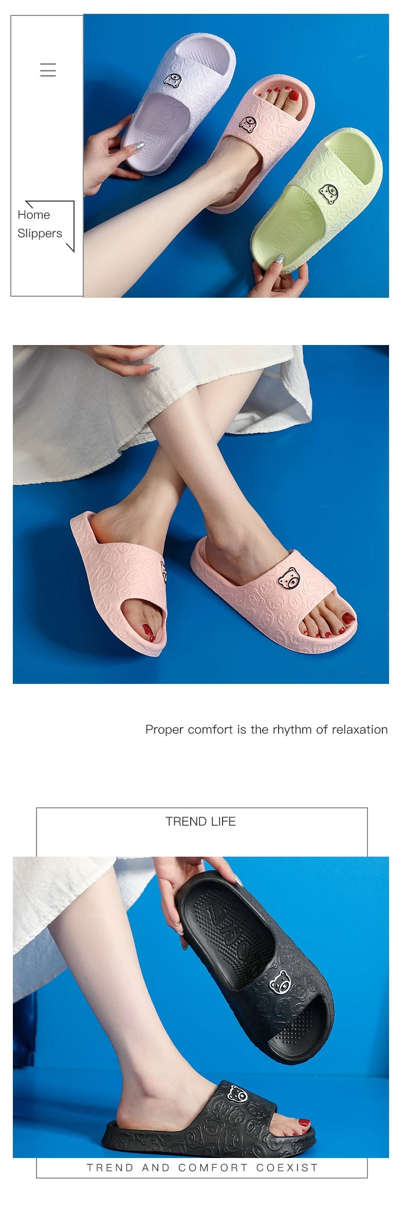 Moda feminina chinelos interior sola macia dos desenhos animados urso impressão slides banheiro eva interior masculino verão ao ar livre sapatos frescos casal