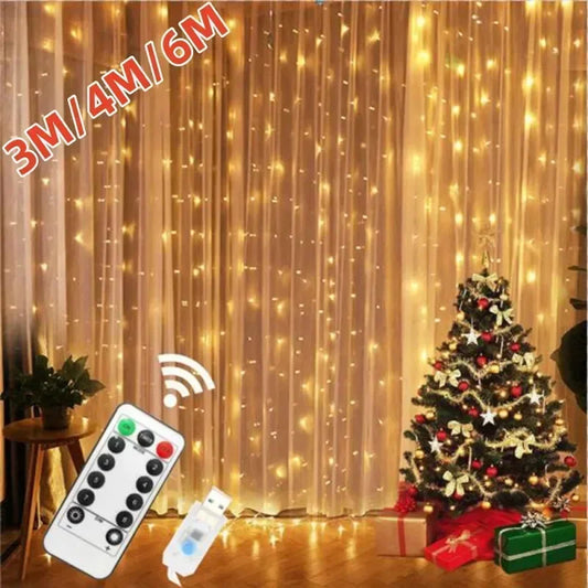 6x3m/3x3m cortina guirlanda na janela usb power luzes de fadas festão com controle remoto ano novo guirlanda luzes led decoração natal