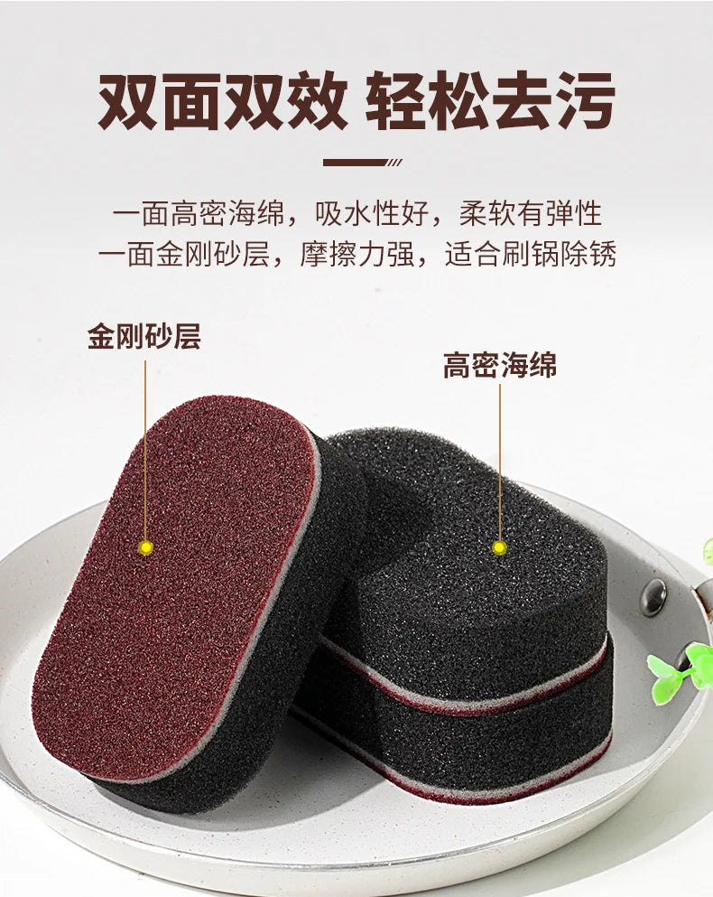 Esponja mágica potência engrossar dupla face pratos escovas de limpeza cozinha limpar ferrugem escovação pote inferior preto mancha artefato