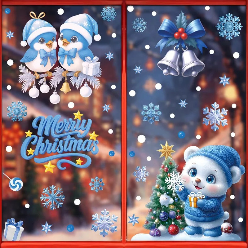 Adesivos de janela de natal inverno boneco de neve papai noel floco de neve elk adesivos estáticos ornamentos de vidro feliz natal decoração
