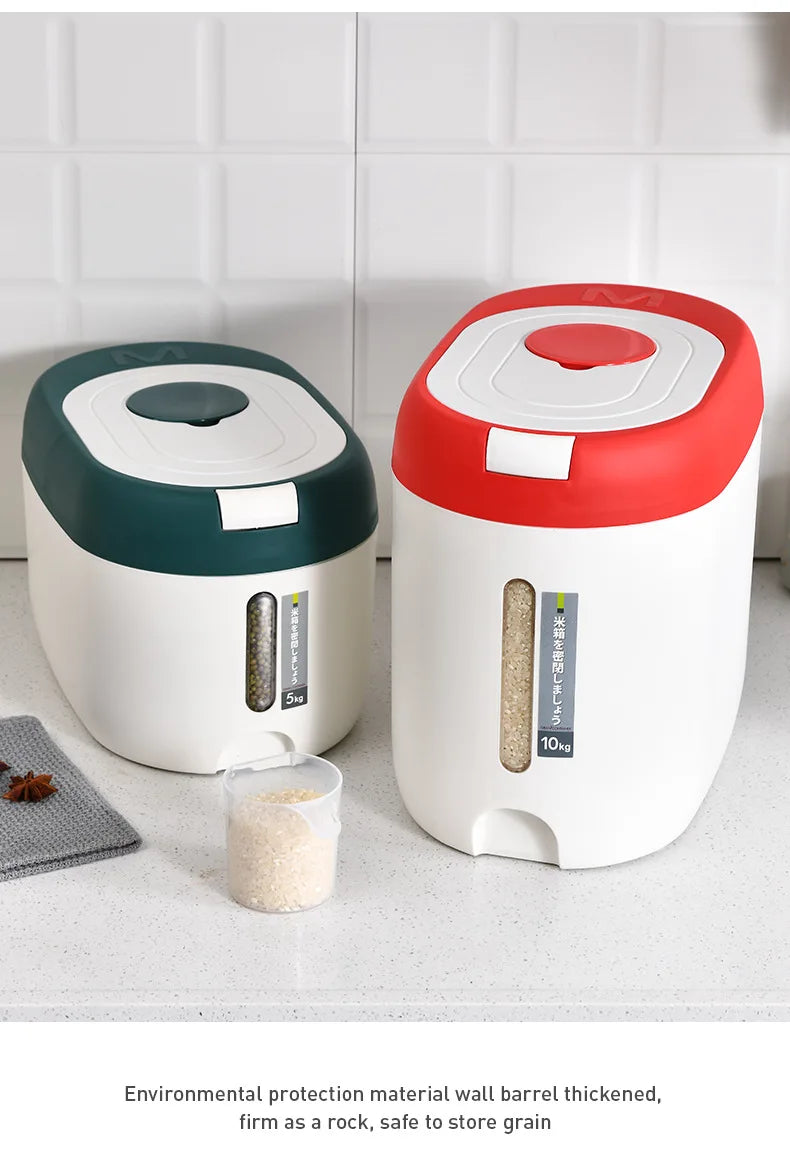Balde de arroz de pressão doméstico selado à prova de umidade farinha de grãos lã para animais de estimação comida para cães lata de armazenamento de alimentos