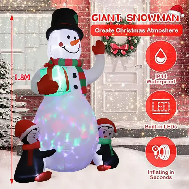 1pc decoração de natal brinquedo inflável presente boneco de neve pinguim embutido luzes led interior ao ar livre festa de ano novo diy decoração do jardim