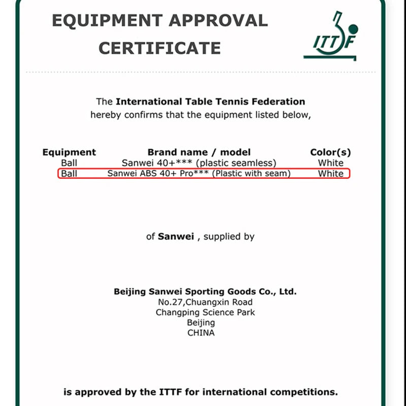 SANWEI ABS PRO 3-Star 40+ Bolas de tênis de mesa 6 unidades/caixa Novo material ITTF aprovado bolas de pingue-pongue costuradas para treinamento de competição