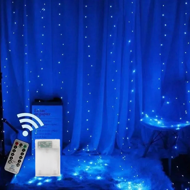 Cortinas de luzes de natal para janelas led fada ano novo iluminação sala corda alimentado por bateria guirlanda cachoeiras decorações