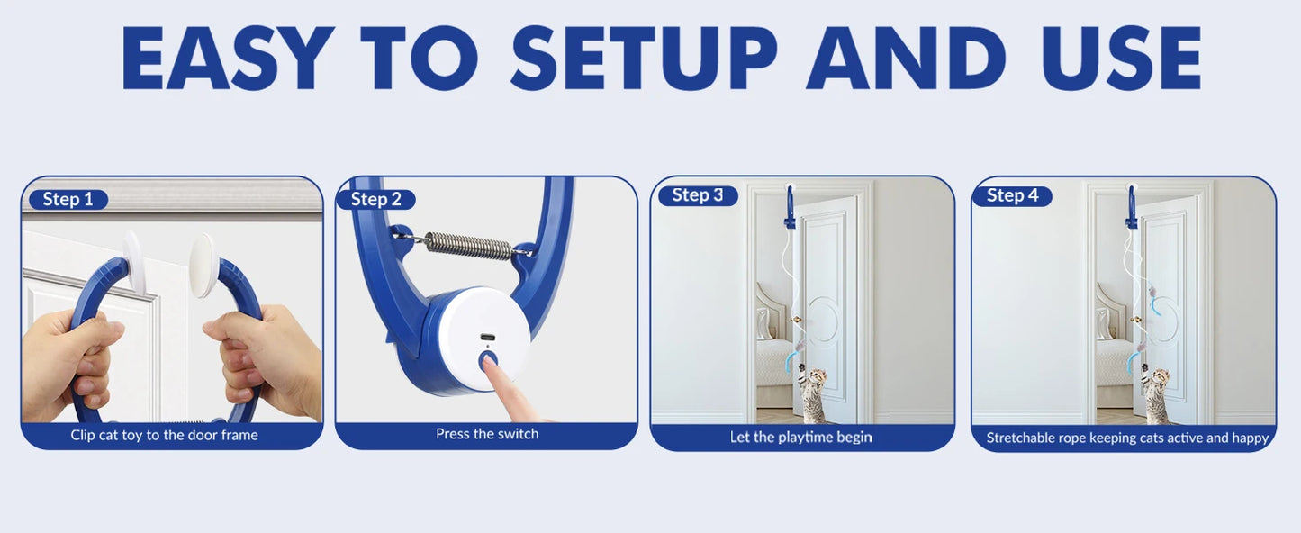 Brinquedos interativos para gatos internos, brinquedo retrátil para pendurar na porta recarregável USB inteligente, com 3 ratos de catnip, para gato entediado