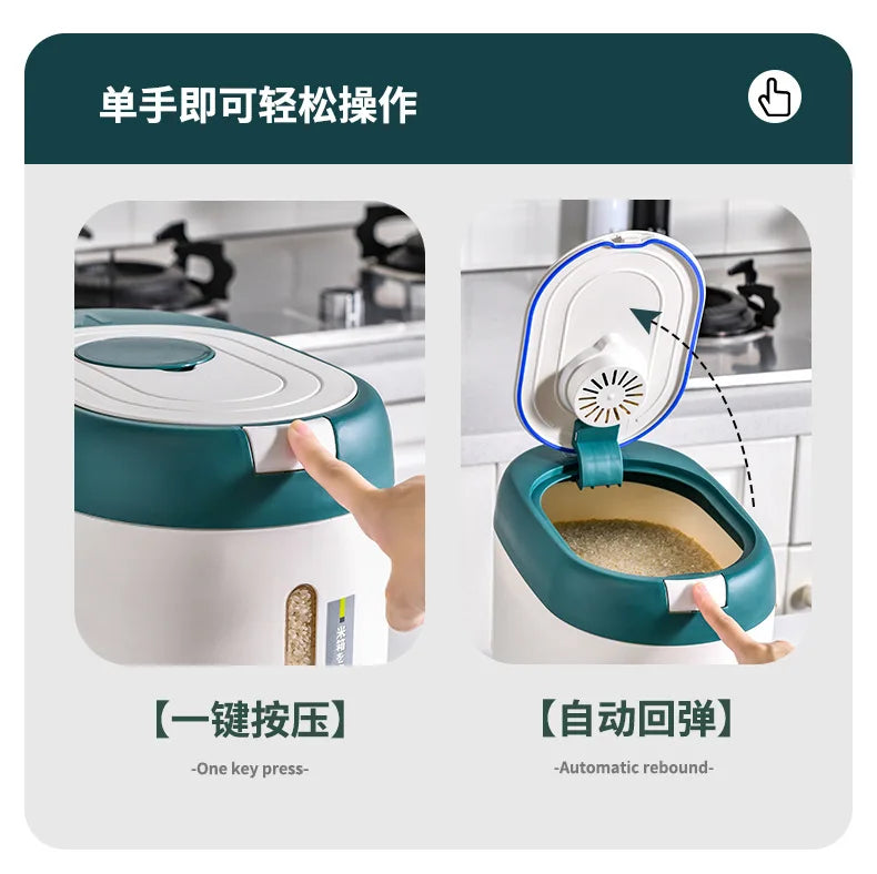 Balde de arroz de pressão doméstico selado à prova de umidade farinha de grãos lã para animais de estimação comida para cães lata de armazenamento de alimentos