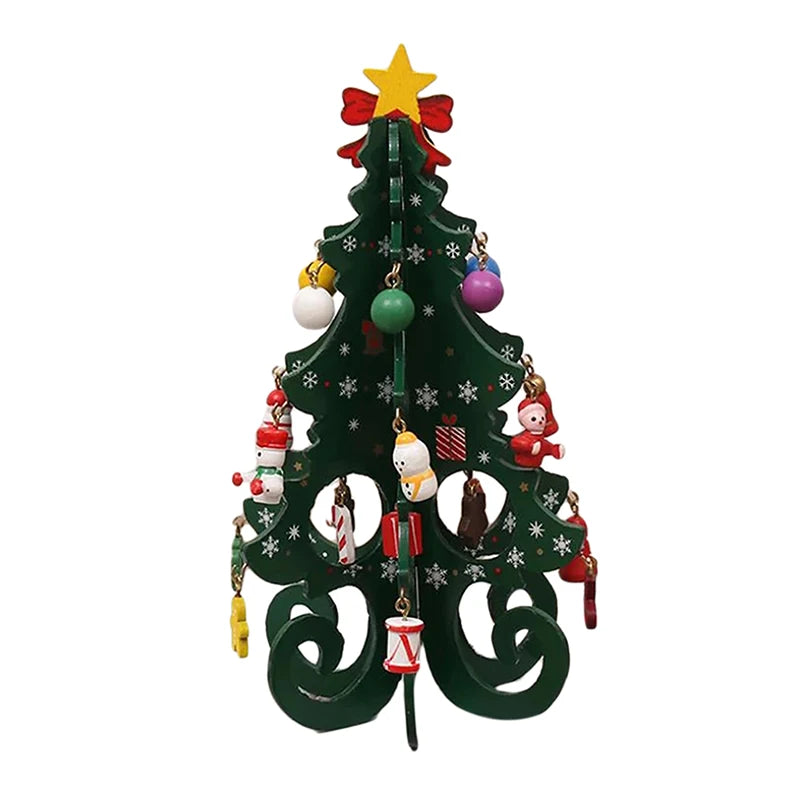 Árvore de Natal artesanal para crianças DIY, madeira estéreo, layout de cena, decorações de Natal, ornamentos quentes