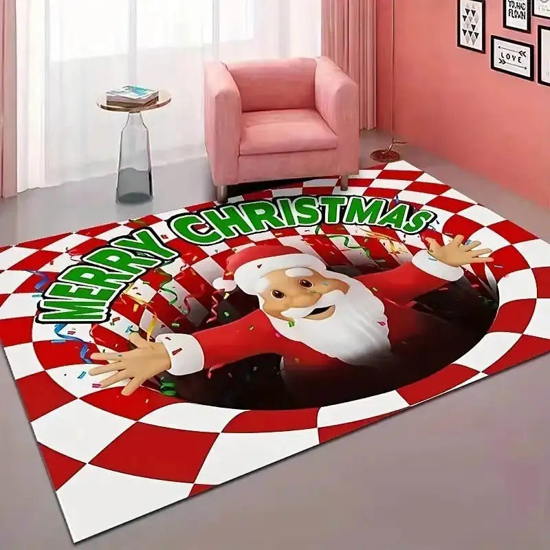 Tapete vermelho do assoalho do Natal para a decoração Home, tapete de porta, cópia do boneco de neve, tapete de cozinha, carro, sala, árvore, 1pc