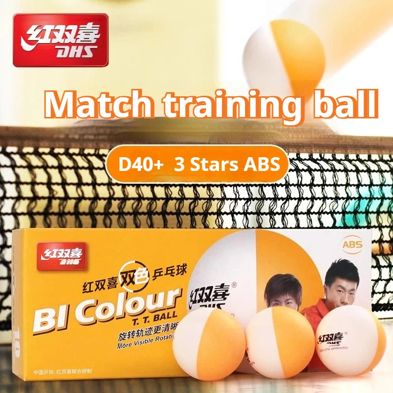 Dhs d40 + bi cor 3 estrelas bolas de tênis de mesa abs novo material com costura ittf aprovado bolas de ping pong para treinamento 10 pçs/caixa