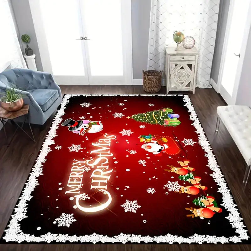 Tapete vermelho do assoalho do Natal para a decoração Home, tapete de porta, cópia do boneco de neve, tapete de cozinha, carro, sala, árvore, 1pc