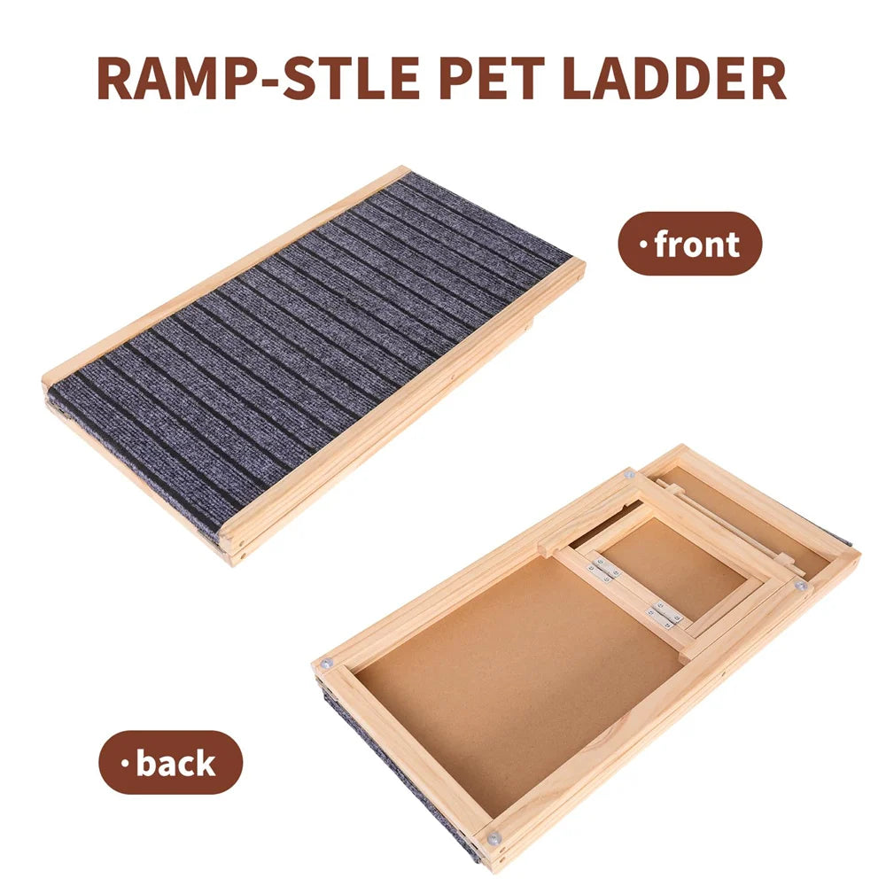 Rampa de madeira ajustável para cães, dobrável, altura de 2/4 níveis, escadas para animais de estimação, superfície antiderrapante para sofá-cama, carro, escalada interna