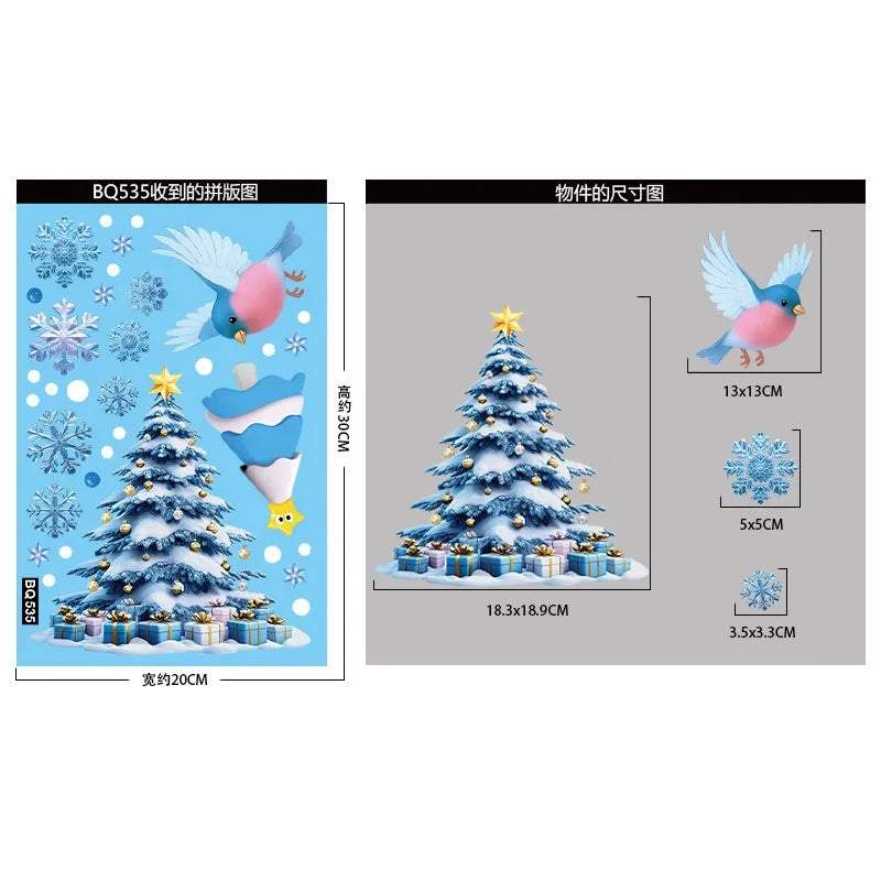 Adesivos de janela de natal inverno boneco de neve papai noel floco de neve elk adesivos estáticos ornamentos de vidro feliz natal decoração