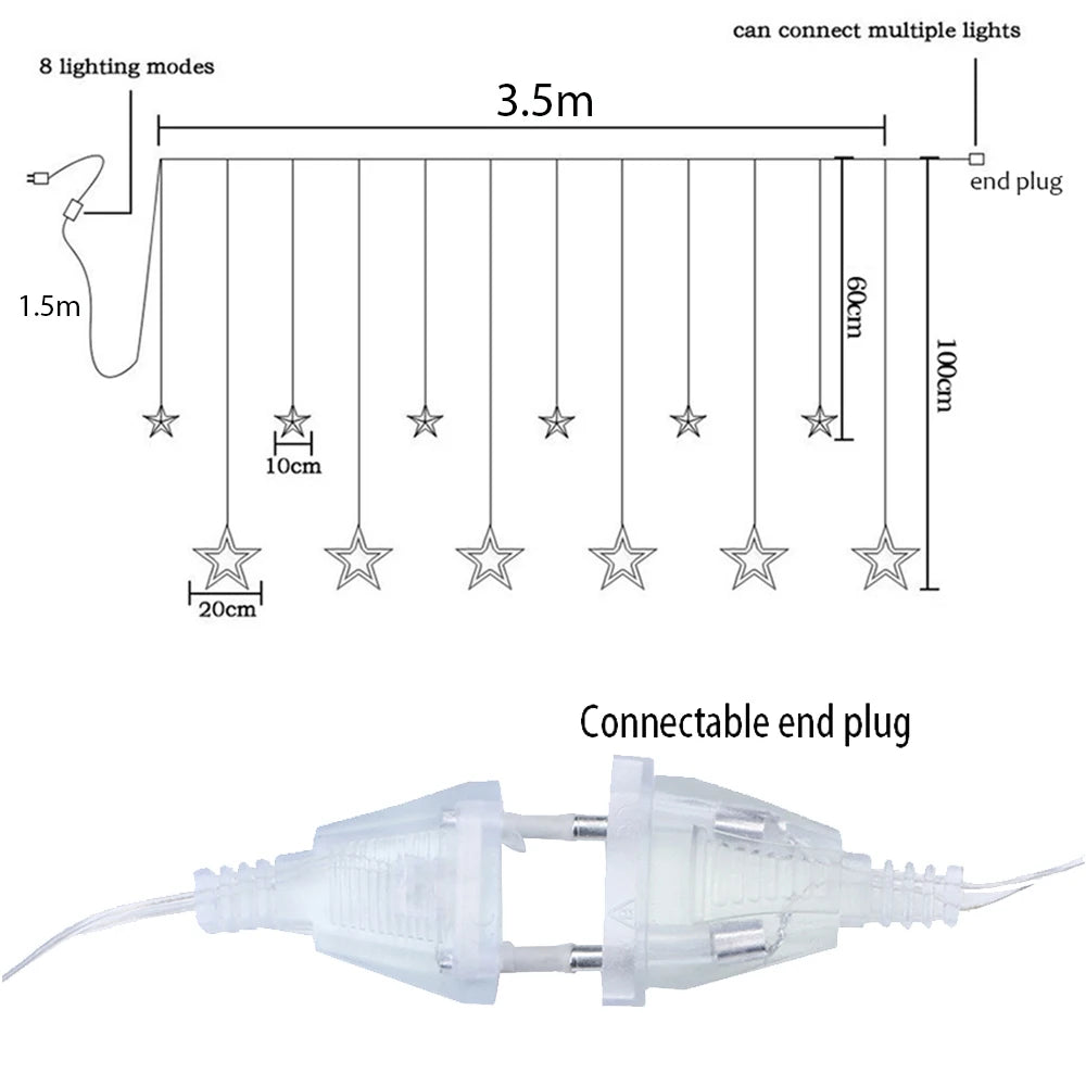 3.5m estrela cortina led string luzes de fadas 138 leds luzes de natal para casa quarto janela festa ao ar livre decoração do feriado