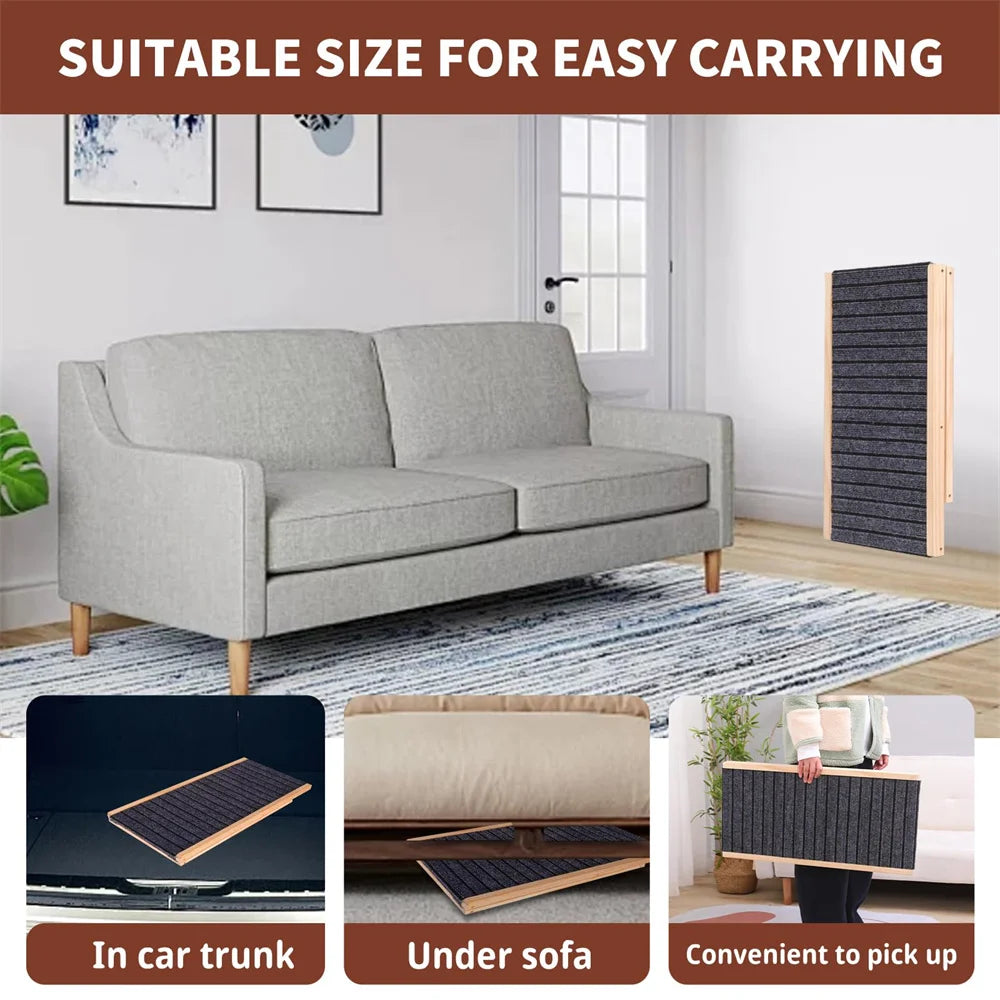 Rampa de madeira ajustável para cães, dobrável, altura de 2/4 níveis, escadas para animais de estimação, superfície antiderrapante para sofá-cama, carro, escalada interna