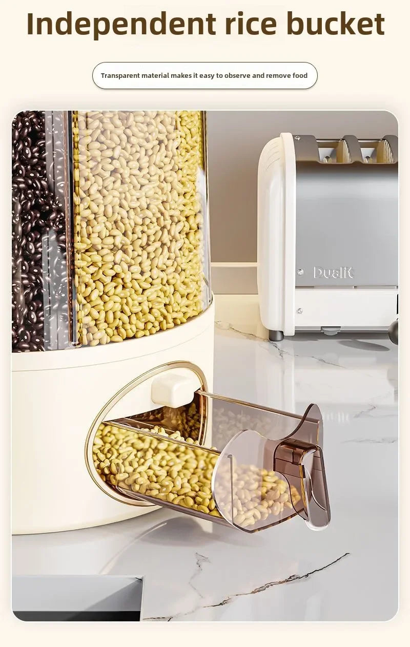 Balde de arroz rotativo para armazenamento de grãos domésticos, à prova de insetos e umidade, tanque de armazenamento de arroz selado doméstico